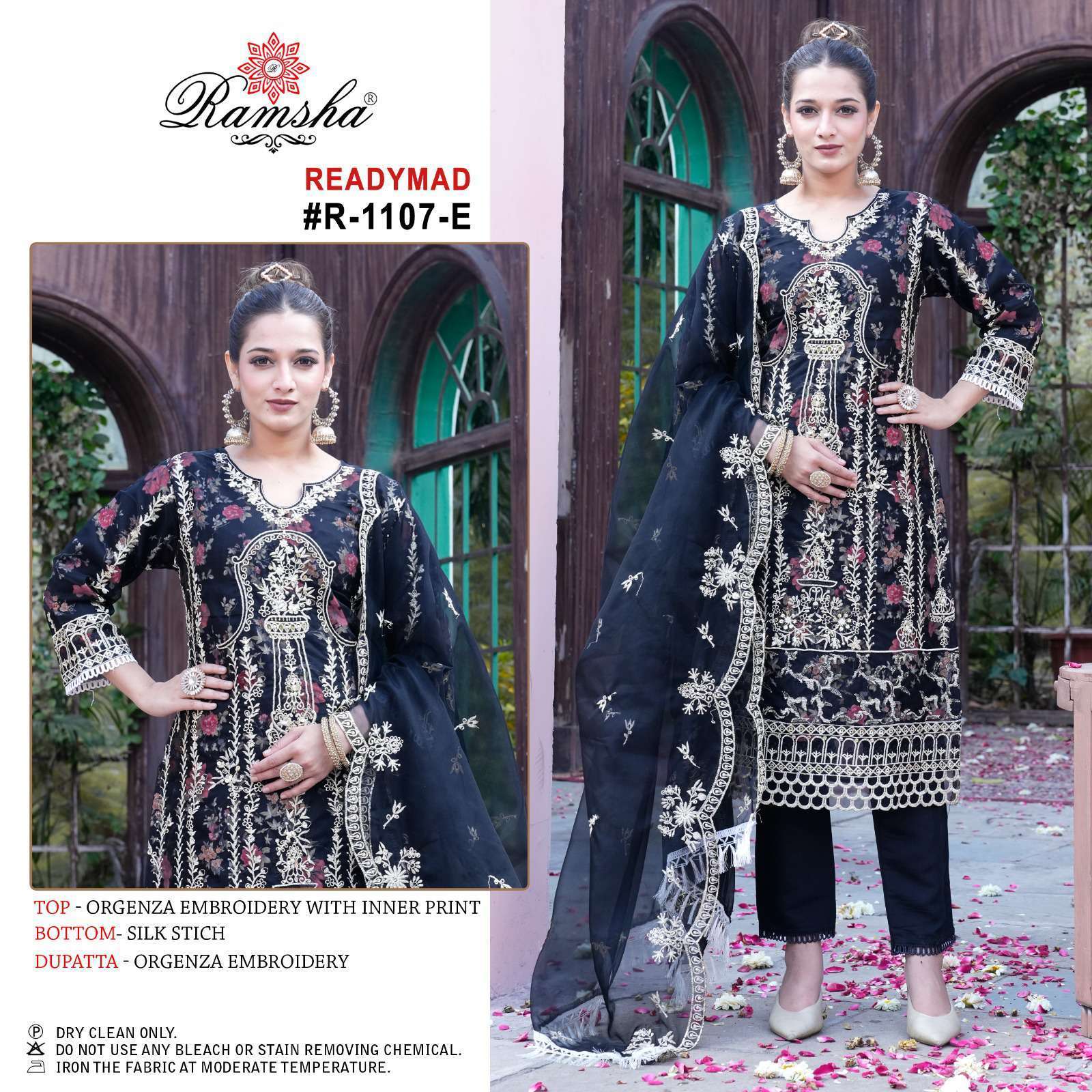 R-1107 COLOURS BY RAMSHA 1107-E TO 1107-H SERIES ORGANZA WORK READYMADE DRESSES