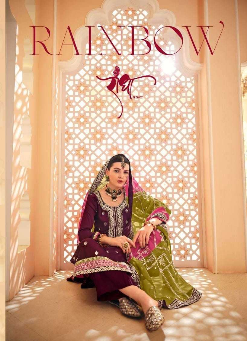 RAINBOW BY RADHA TRENDZ 2041 TO 2044 SERIES HEAVY CHINON EMBROIDERY WORK DRESSES