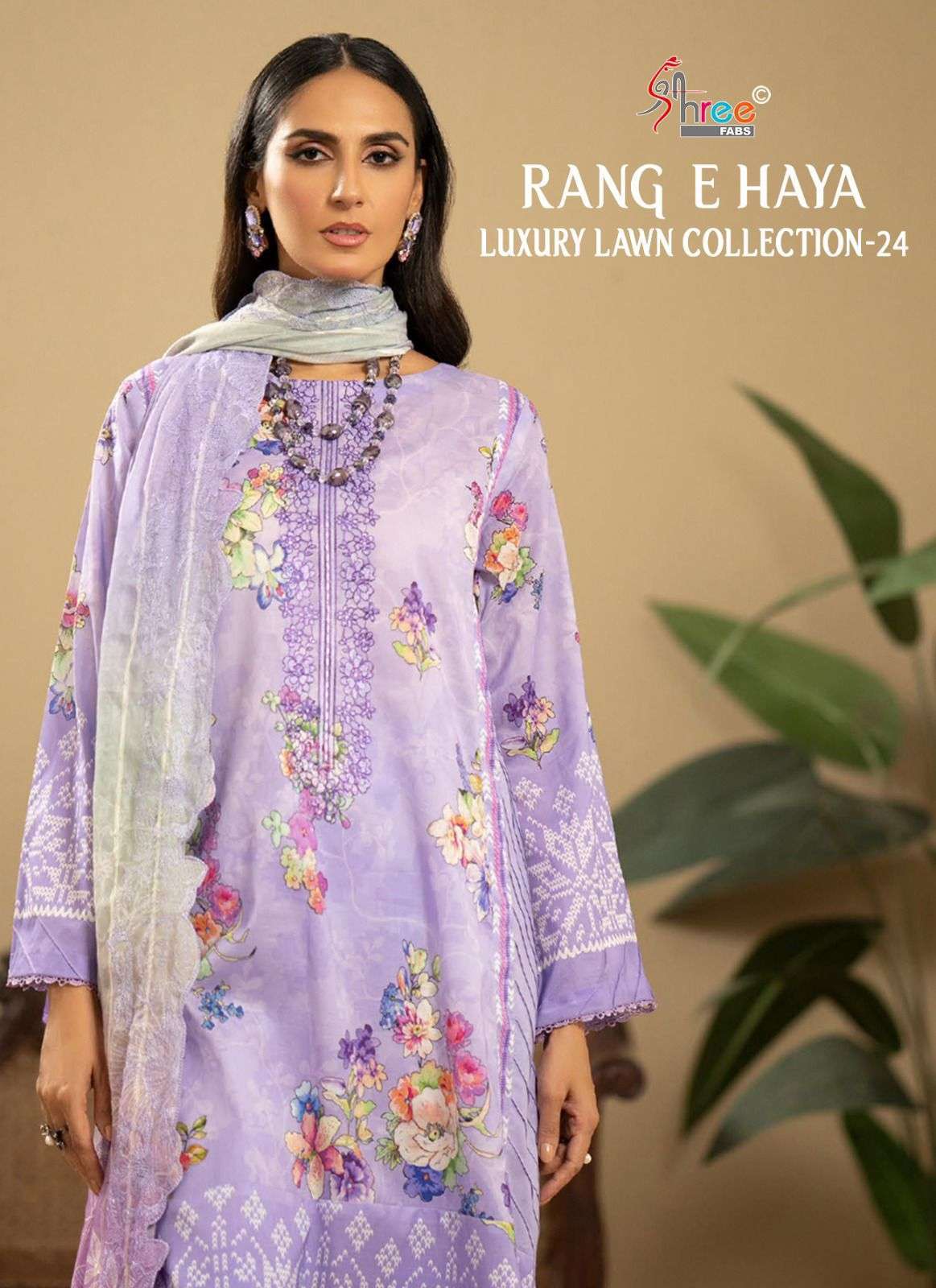 RANG E HAYA LUXURY LAWN COLLECTION-24 BY SHREE FABS 3458 TO 3463 SERIES COTTON WORK DRESSES