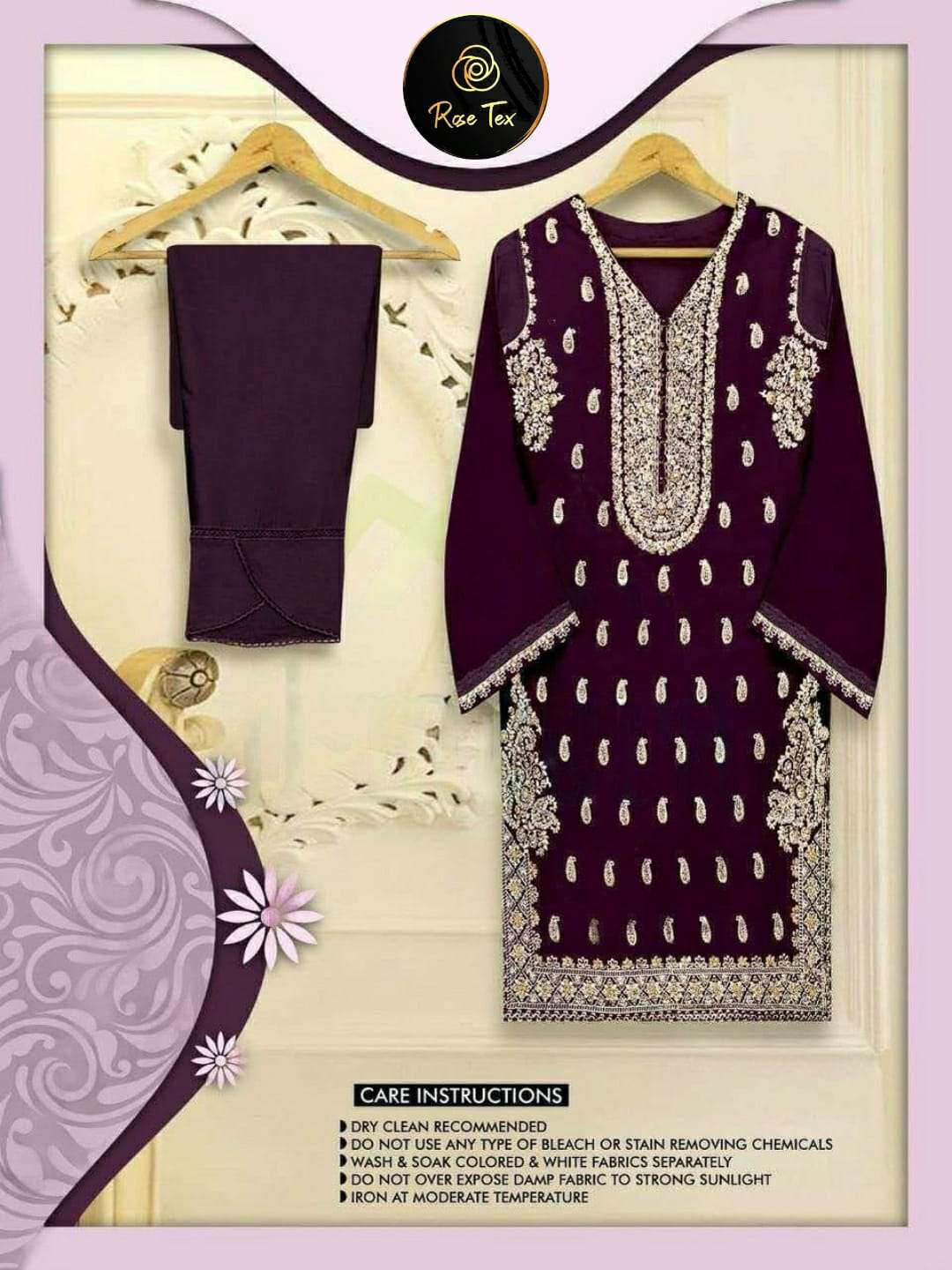 ROSE TEX D-122 COLOURS BY AQSAWHOLESALE FAUX GEORGETTE HEAVY WORK KURTI & PANTS