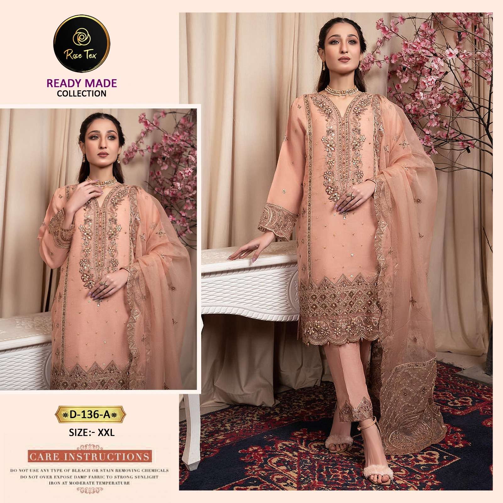 ROSE TEX D-136 COLOURS BY AQSAWHOLESALE PURE ORGANZA WORK READYMADE DRESSES