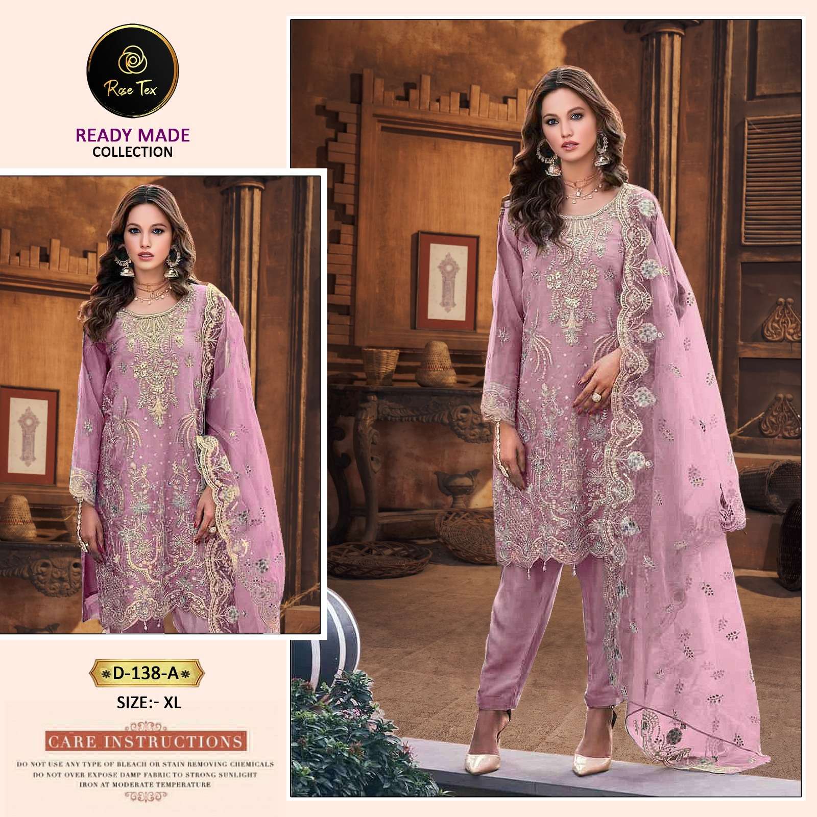 ROSE TEX D-138 COLOURS BY AQSAWHOLESALE ORGANZA WORK READYMADE DRESSES