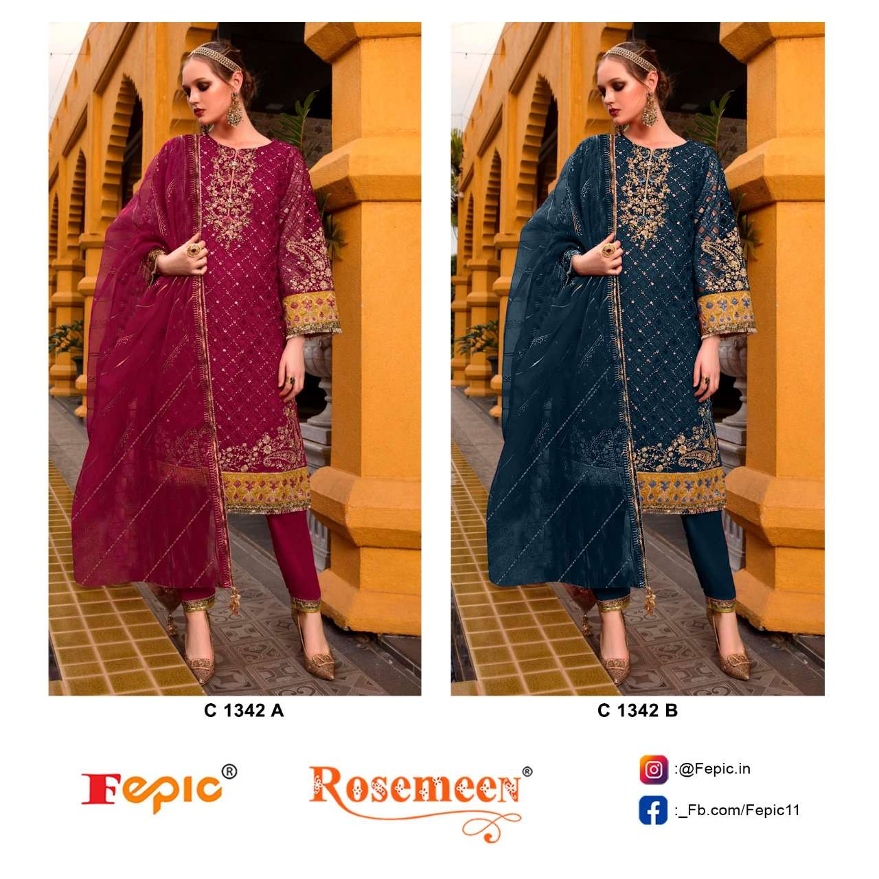 ROSEMEEN 1342 NX BY FEPIC ORGANZA EMBROIDERY WORK PAKISTANI DRESSES