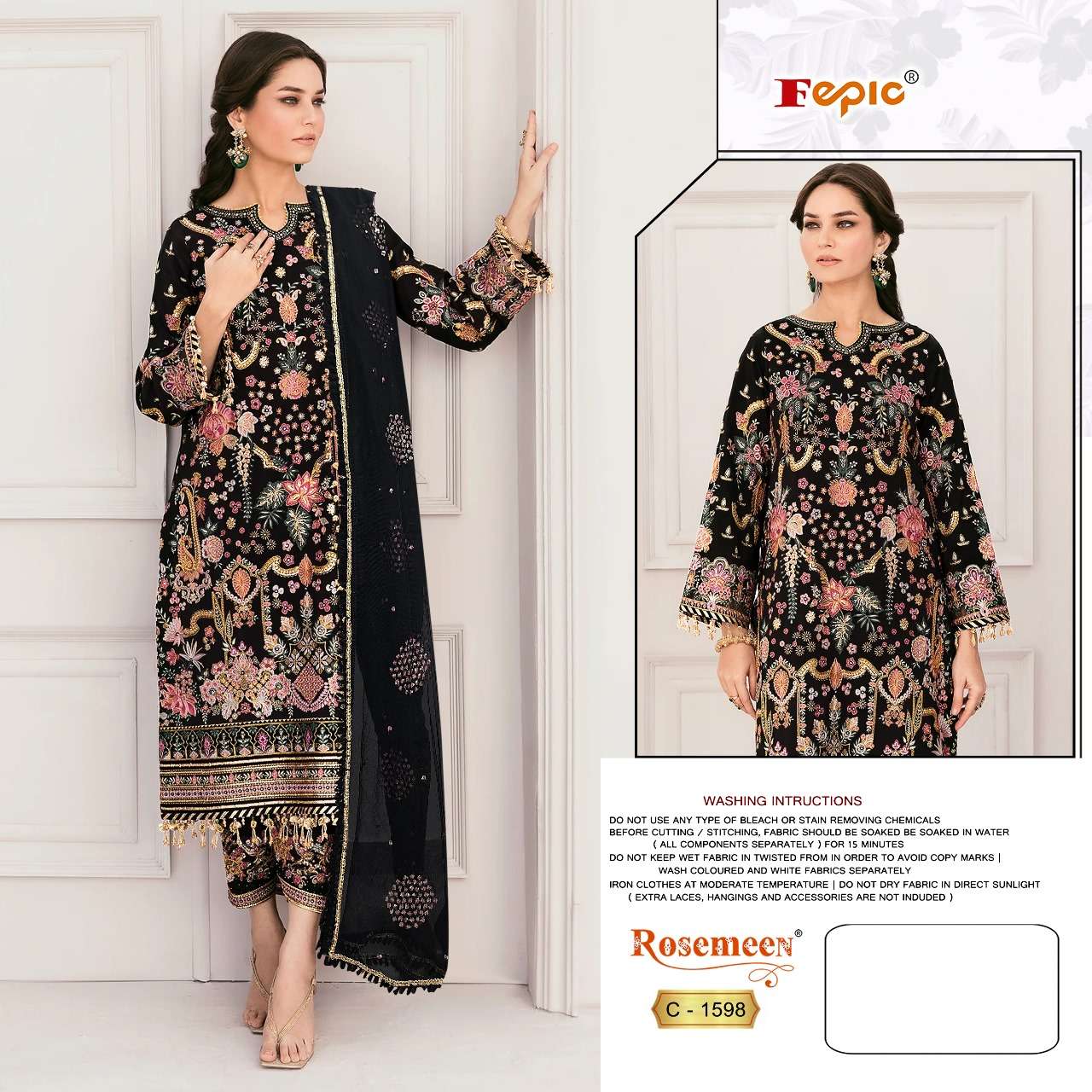 ROSEMEEN 1598 HIT DESIGN BY FEPIC ORGANZA EMBROIDERY WORK PAKISTANI DRESS