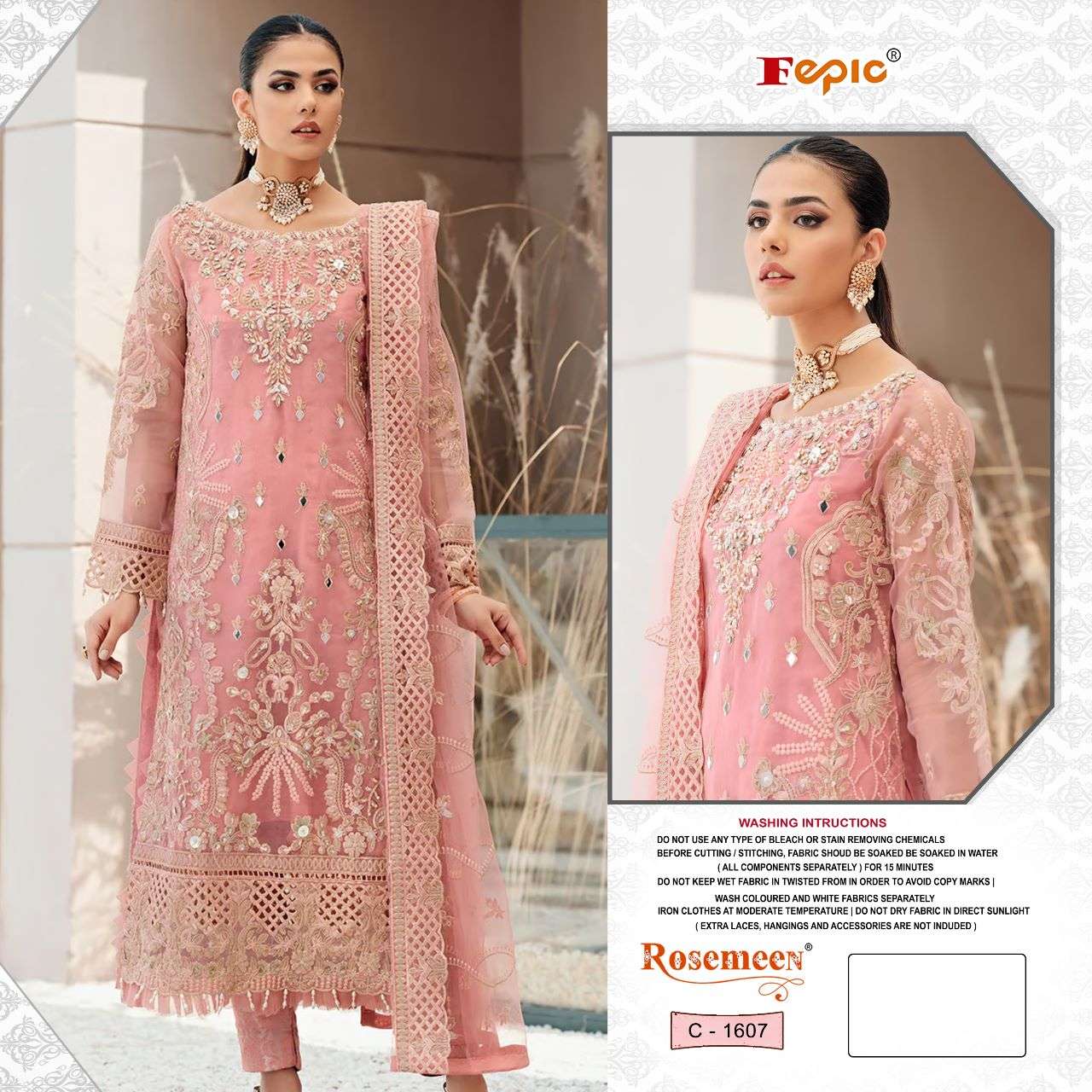 ROSEMEEN 1607 HIT DESIGN BY FEPIC ORGANZA EMBROIDERY WORK PAKISTANI DRESS