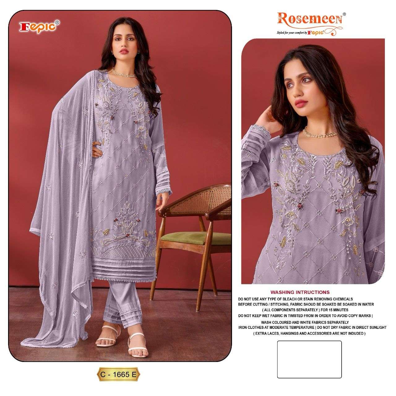 ROSEMEEN 1665-E TO 1665-I SERIES BY FEPIC GEORGETTE HEAVY WORK PAKISTANI DRESSES