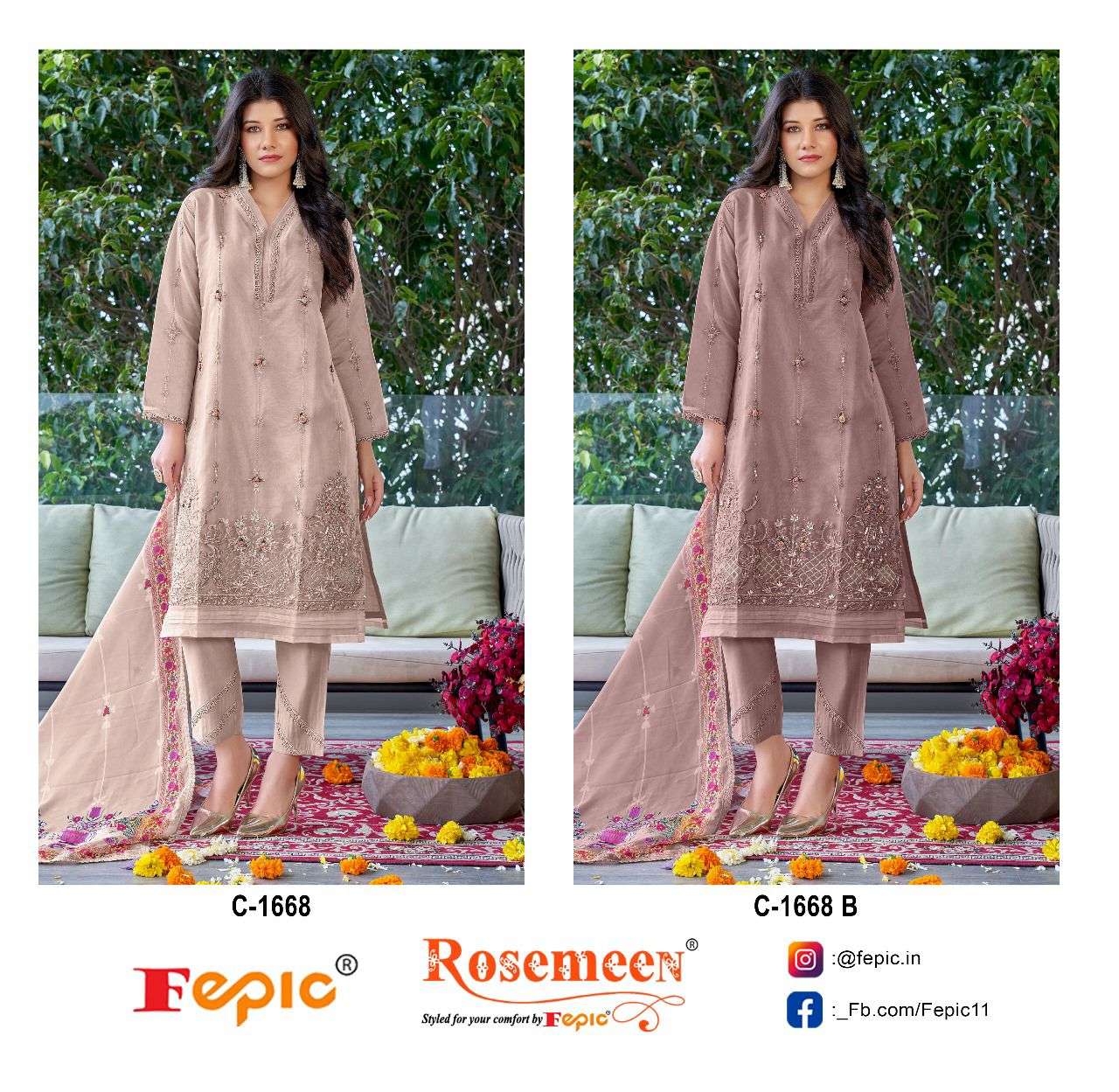 ROSEMEEN 1668 NX BY FEPIC ORGANZA HEAVY EMBROIDERY PAKISTANI DRESSES