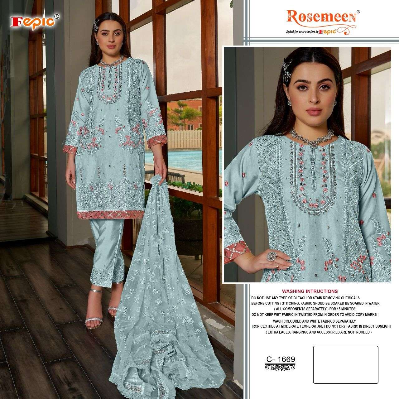 ROSEMEEN 1669 COLOURS BY FEPIC 1669-A TO 1669-D SERIES ORGANZA WORK PAKISTANI DRESSES