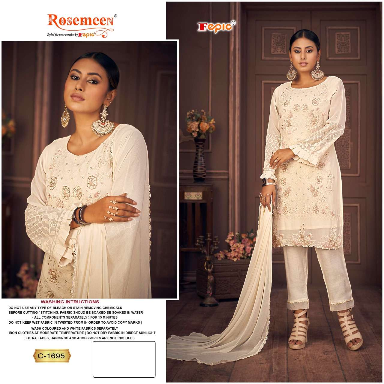 ROSEMEEN 1695 COLOURS BY FEPIC 1695-A TO 1695-C SERIES GEORGETTE WORK PAKISTANI DRESSES