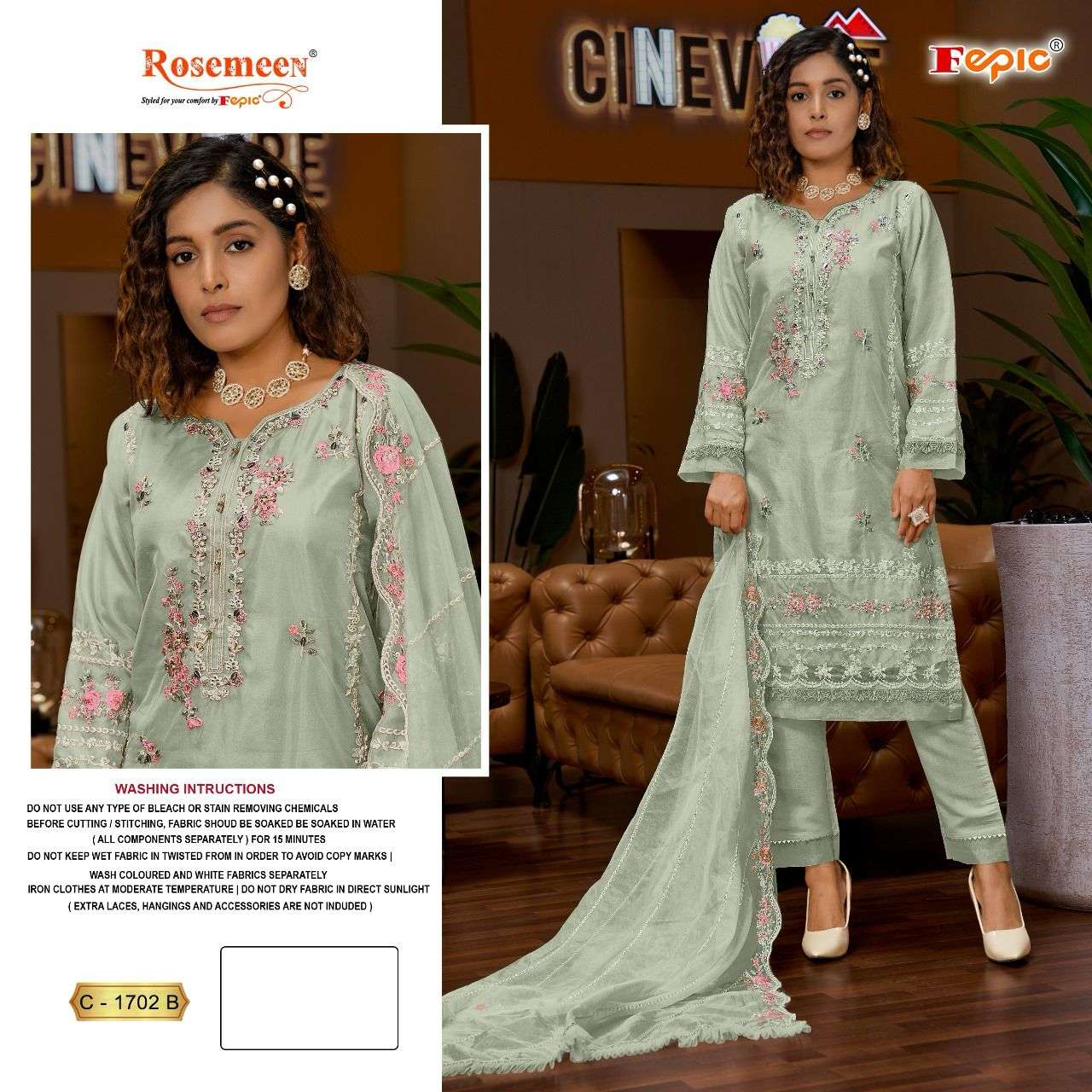 ROSEMEEN 1702 COLOURS BY FEPIC 1702-B TO 1702-E SERIES ORGANZA WORK PAKISTANI DRESSES