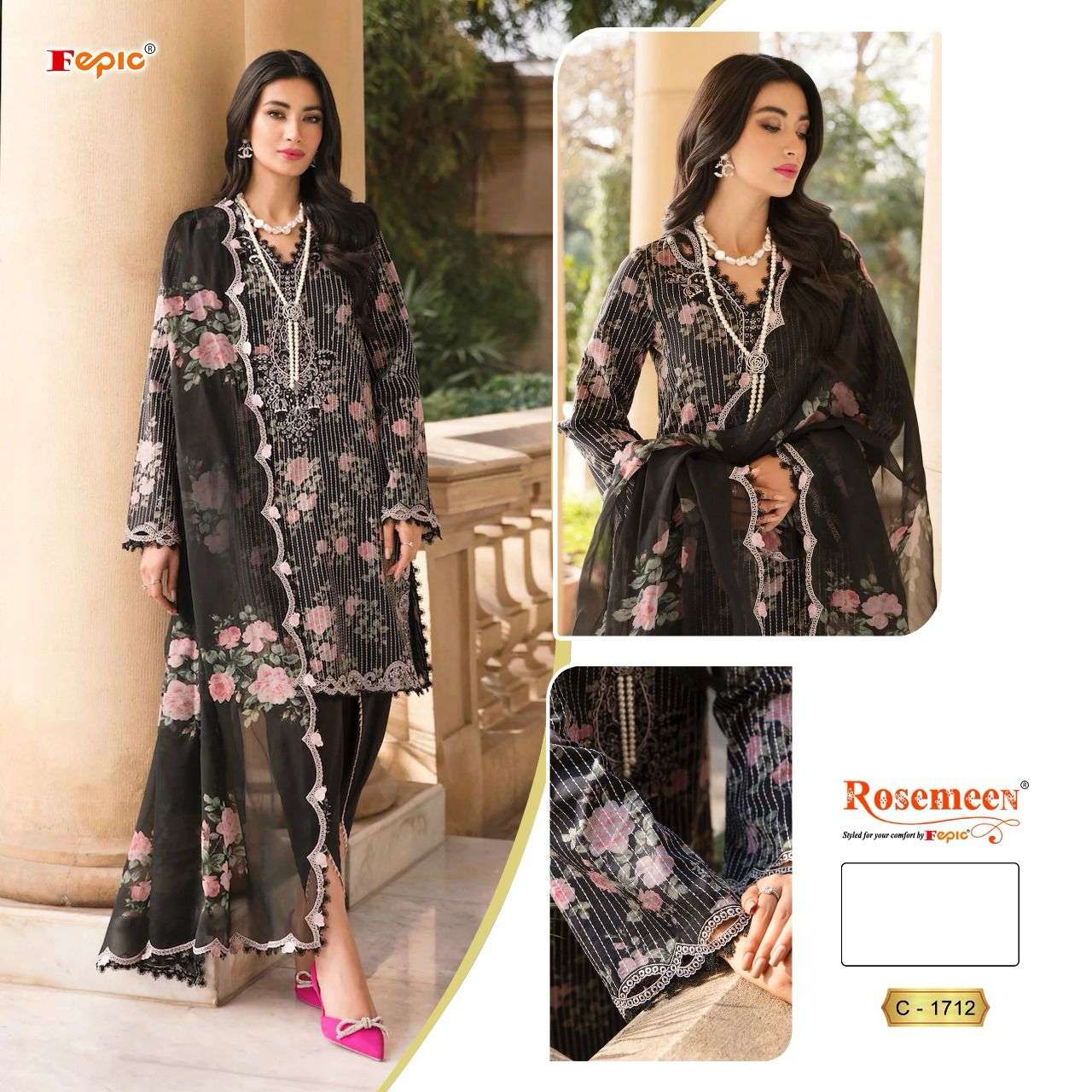 ROSEMEEN 1712 HIT DESIGN BY FEPIC ORGANZA PRINT WORK PAKISTANI DRESS