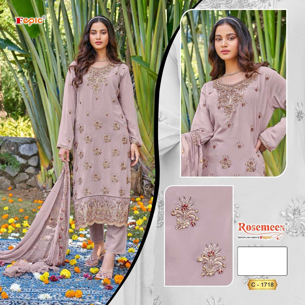 ROSEMEEN 1718 NX BY FEPIC GEORGETTE HEAVY HAND WORK PAKISTANI DRESSES