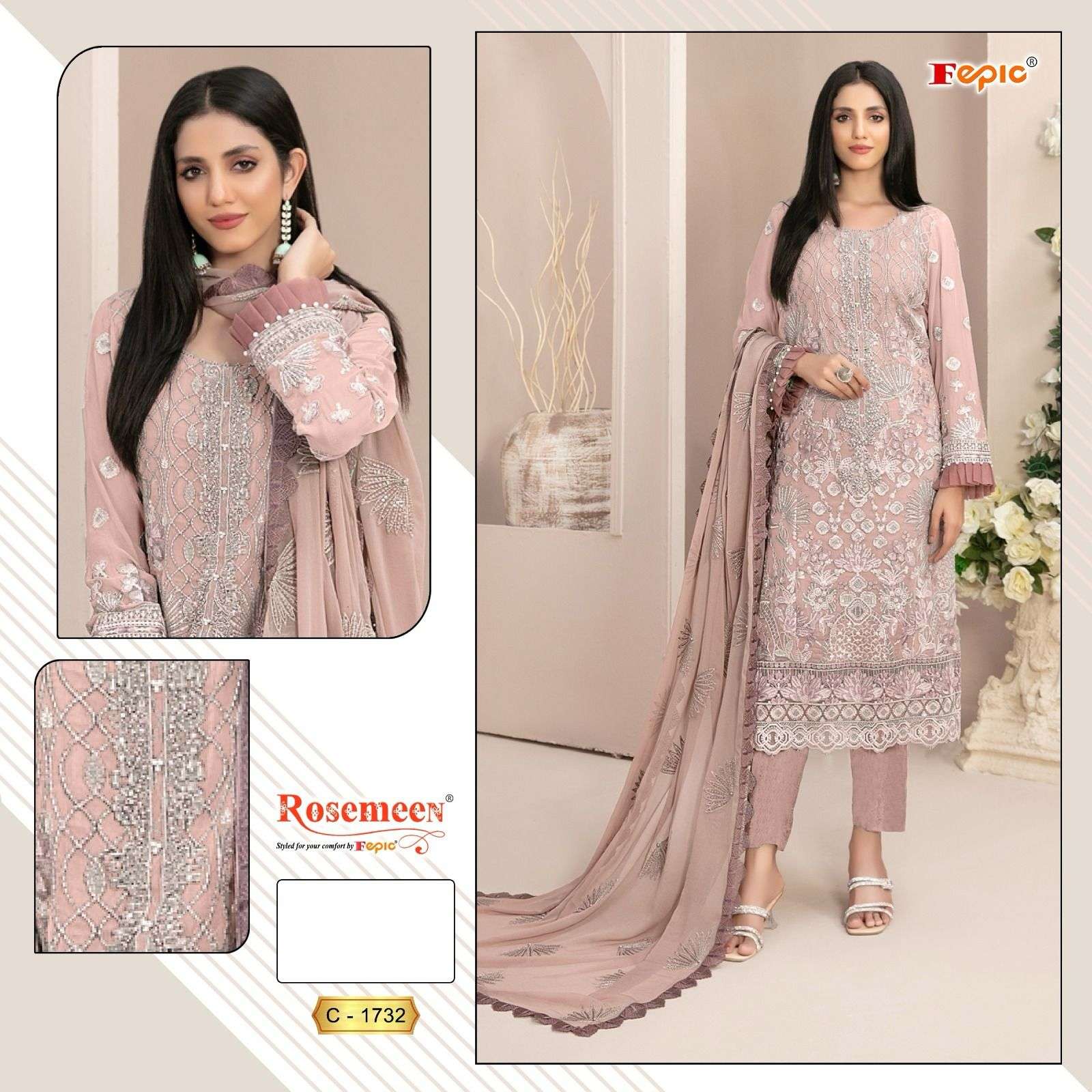 ROSEMEEN 1732 COLOURS BY FEPIC 1732-A TO 1732-D SERIES GEORGETTE WORK DRESSES