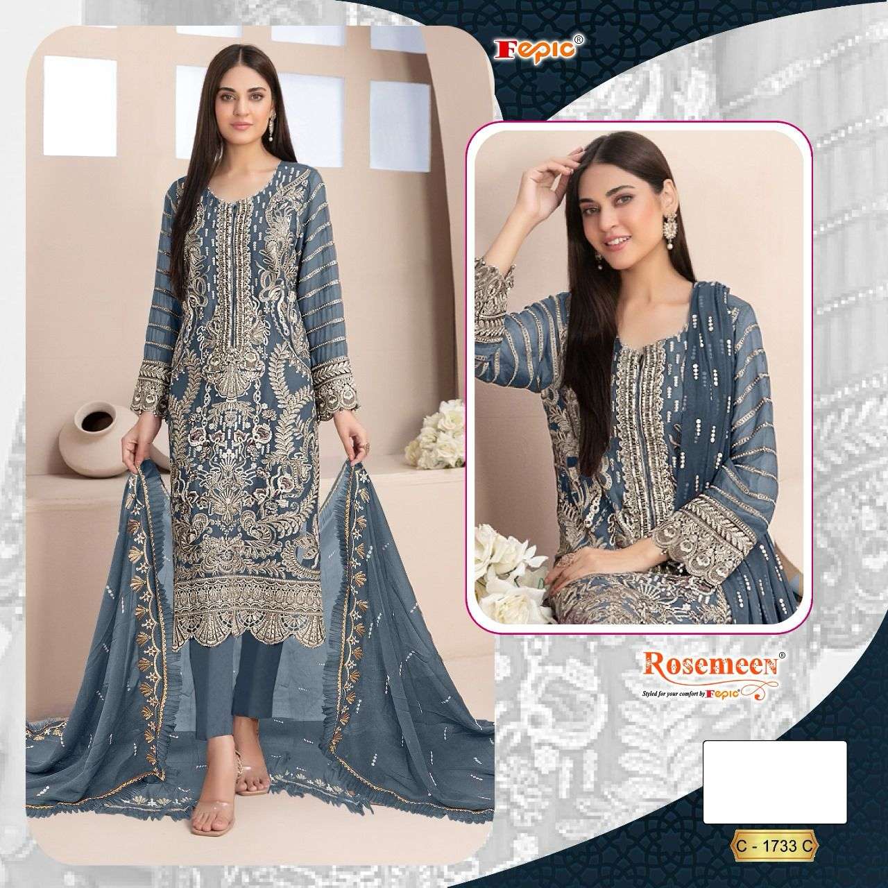 ROSEMEEN 1733 COLOURS BY FEPIC 1733-A TO 1733-C SERIES GEORGETTE WORK PAKISTANI DRESSES