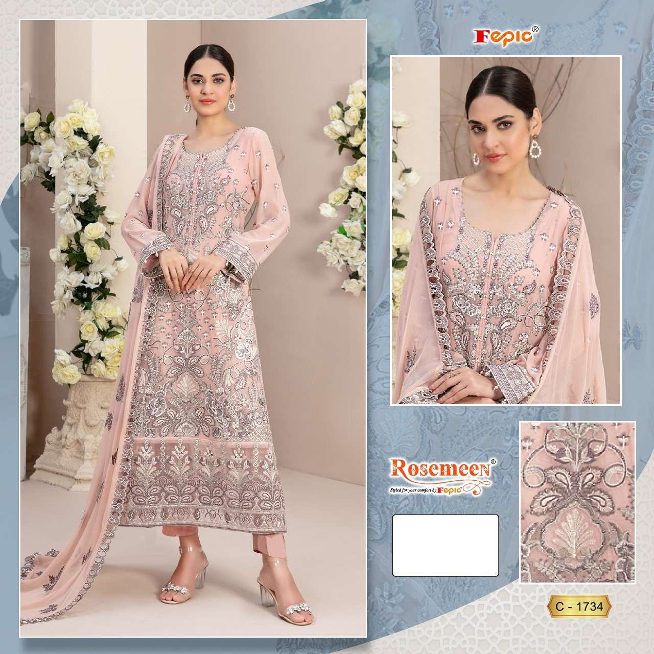 ROSEMEEN 1734 HIT DESIGN BY FEPIC GEORGETTE EMBROIDERY WORK PAKISTANI DRESS