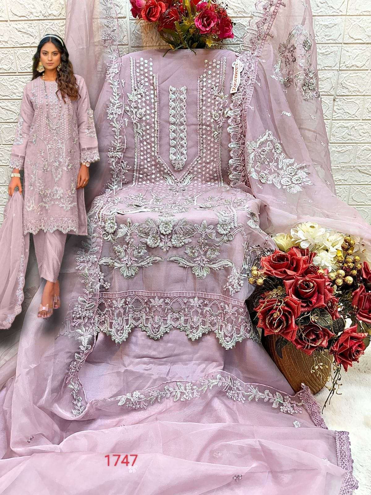 ROSEMEEN 1747 COLOURS BY FEPIC 1747-A TO 1747-D SERIES ORGANZA WORK PAKISTANI DRESSES