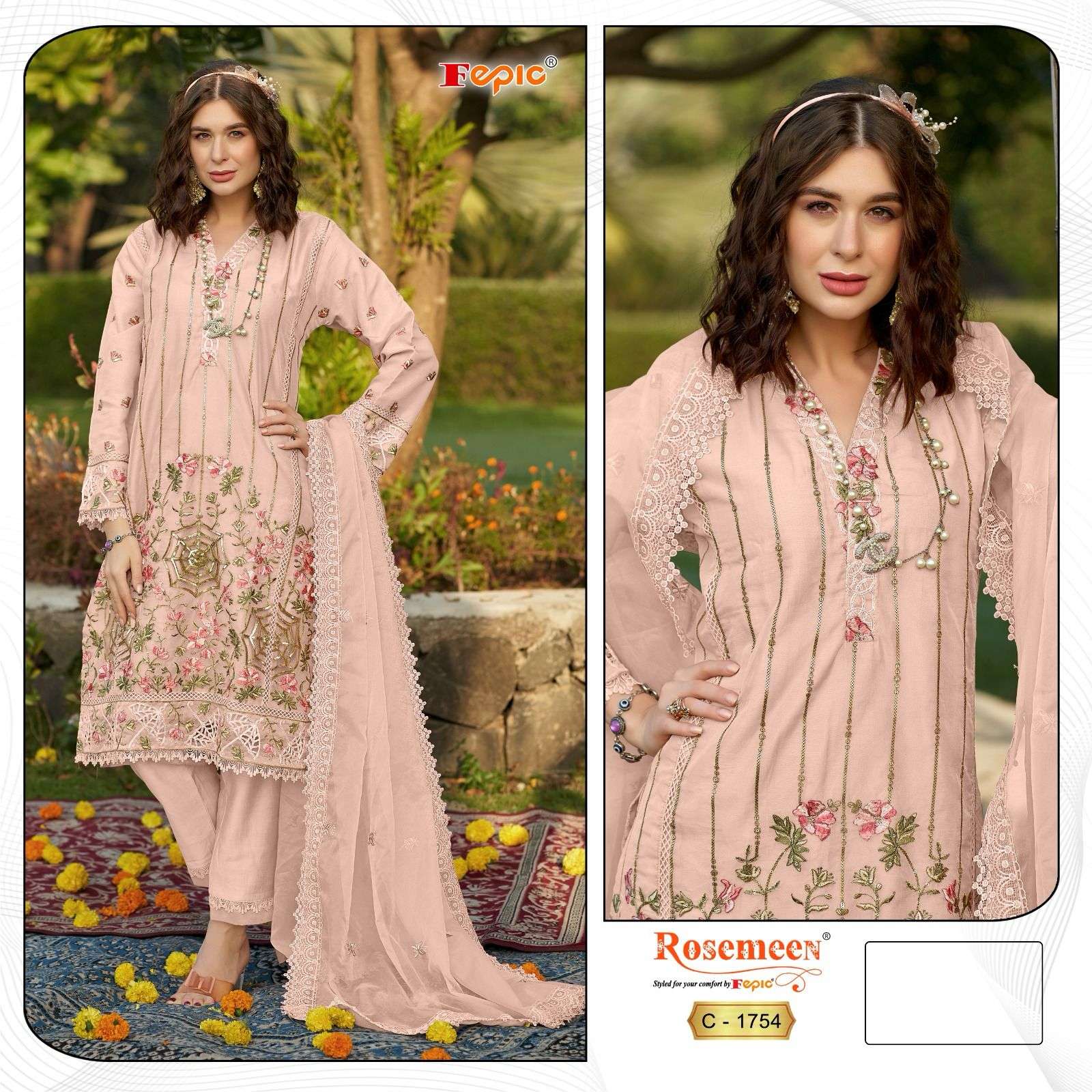 ROSEMEEN 1754 COLOURS BY FEPIC 1754-A TO 1754-C SERIES ORGANZA WORK PAKISTANI DRESSES