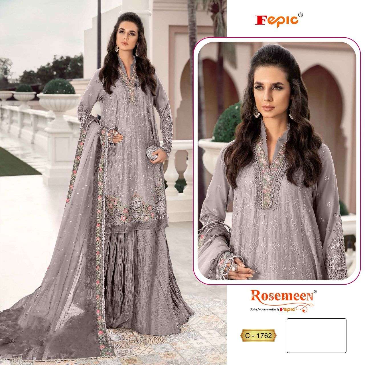 ROSEMEEN 1762 COLOURS BY FEPIC 1762-A TO 1762-C SERIES ORGANZA WORK PAKISTANI DRESSES