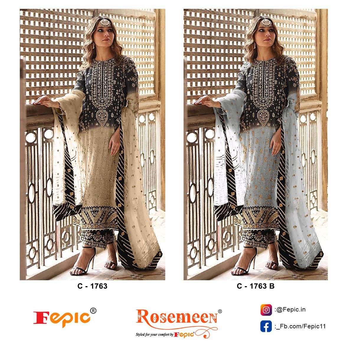 ROSEMEEN 1763 NX BY FEPIC 1763-A & 1763-B SERIES SILK EMBROIDERY WORK DRESSES