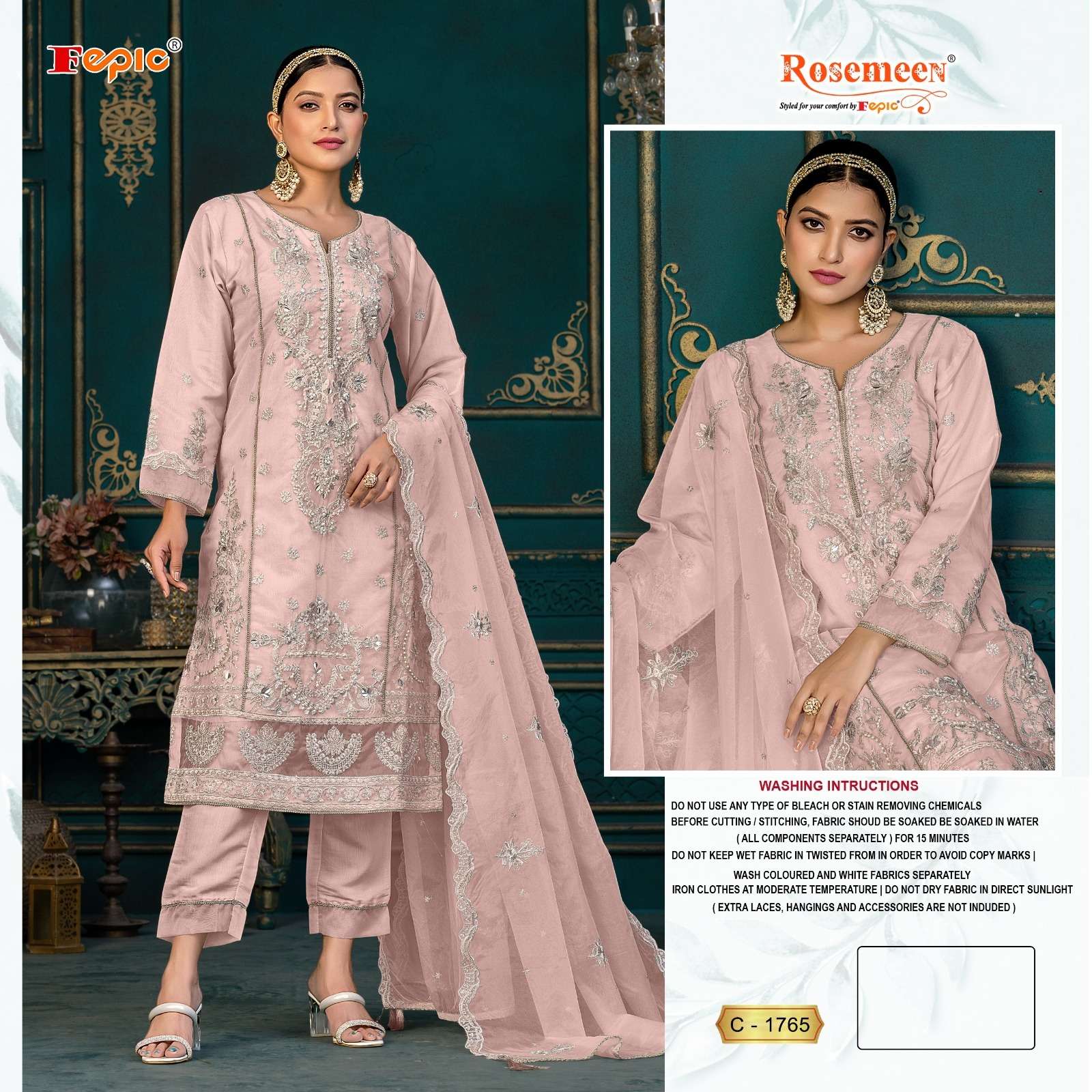 ROSEMEEN 1765 COLOURS BY FEPIC 1765-A TO 1765-D SERIES ORGANZA EMBROIDERY WORK DRESSES