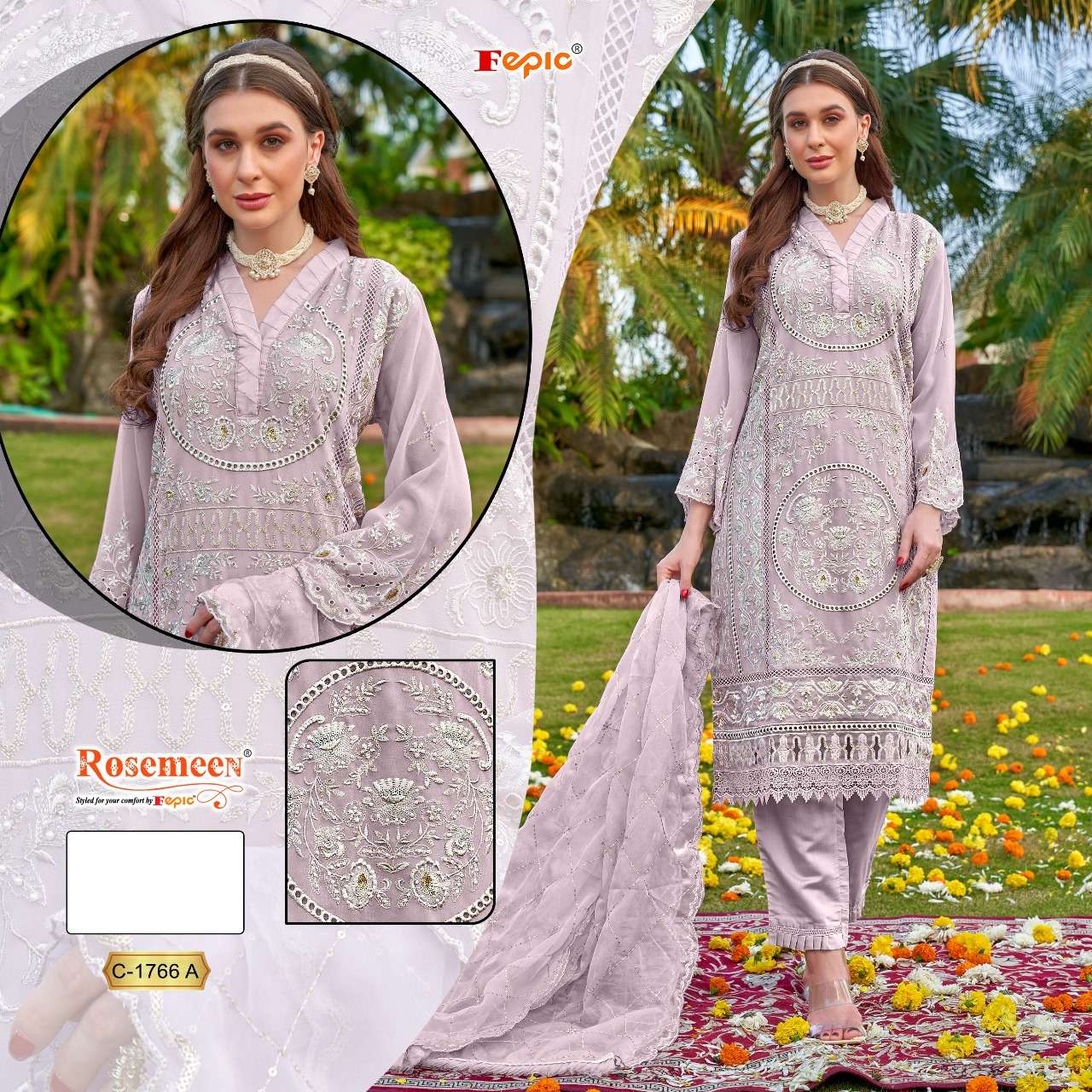 ROSEMEEN 1766 COLOURS BY FEPIC 1766-A TO 1766-D SERIES ORGANZA WORK PAKISTANI DRESSES