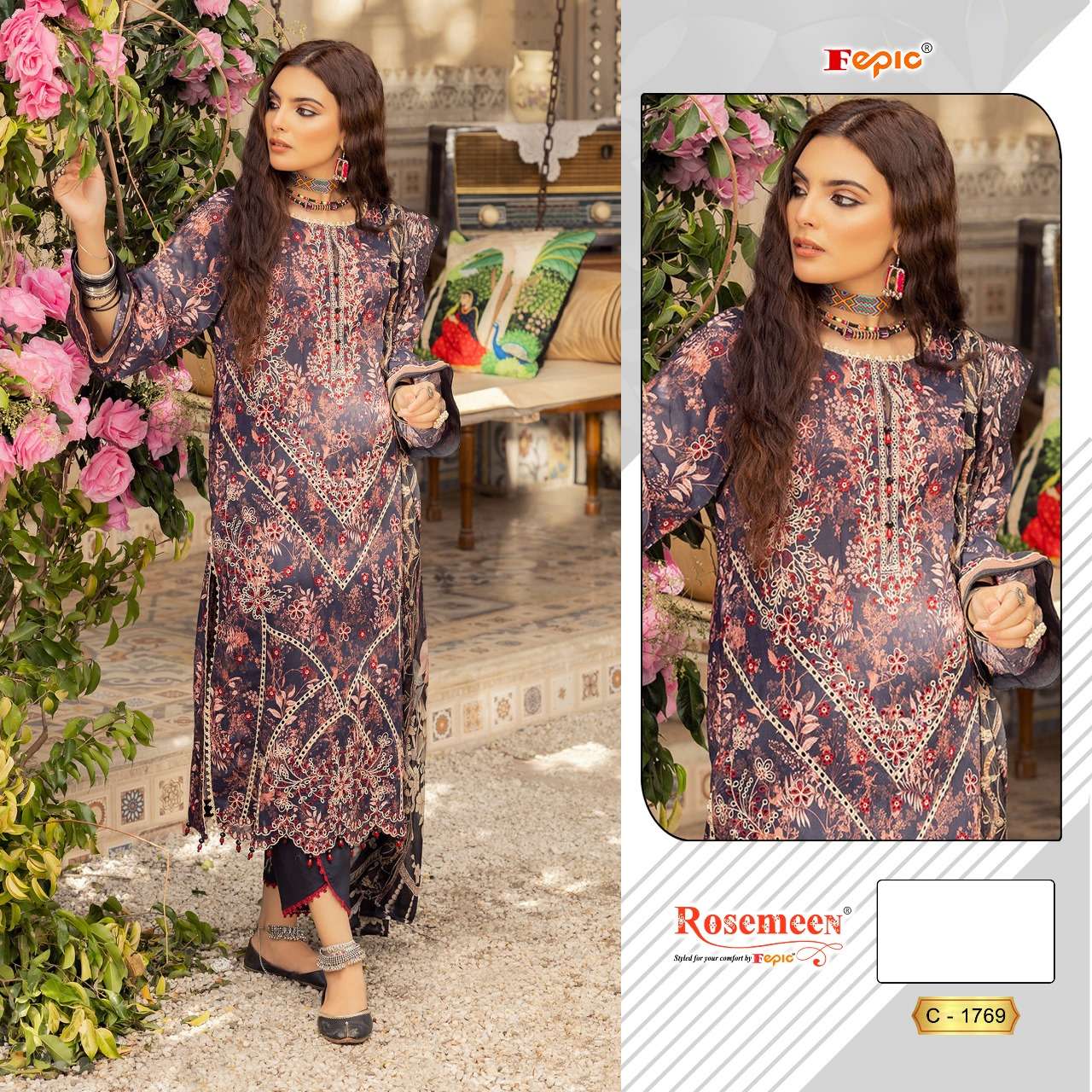 ROSEMEEN 1769 HIT DESIGN BY FEPIC GEORGETTE PRINT HEAVY WORK PAKISTANI DRESS