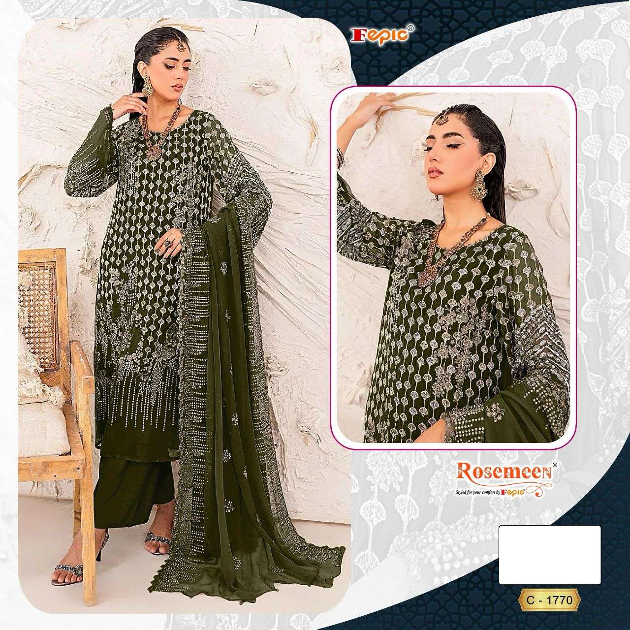 ROSEMEEN 1770 COLOURS BY FEPIC 1770-A TO 1770-C SERIES GEORGETTE WORK PAKISTANI DRESSES