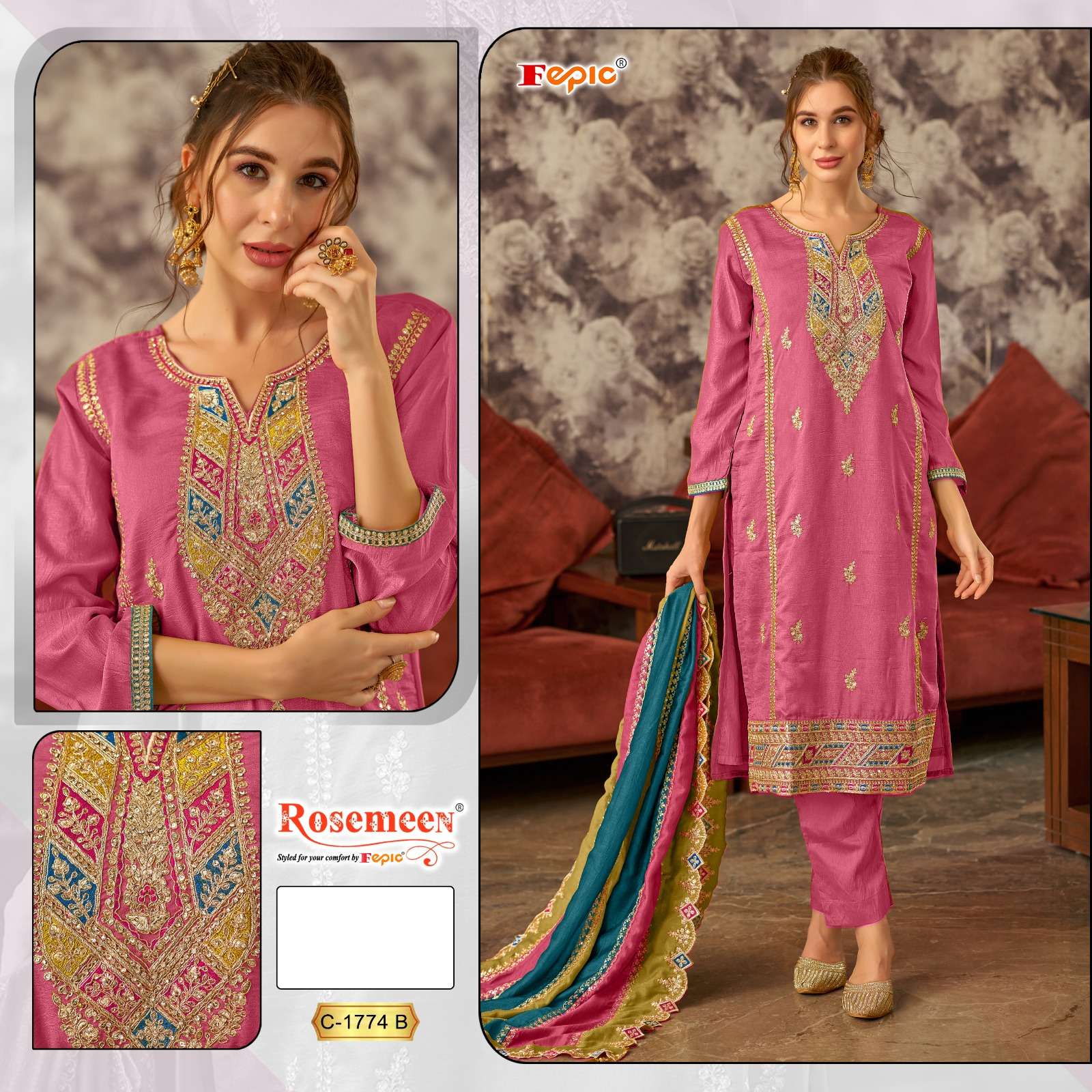 ROSEMEEN 1774-A TO 1774-C SERIES BY FEPIC PREMIUM SILK WORK PAKISTANI DRESSES