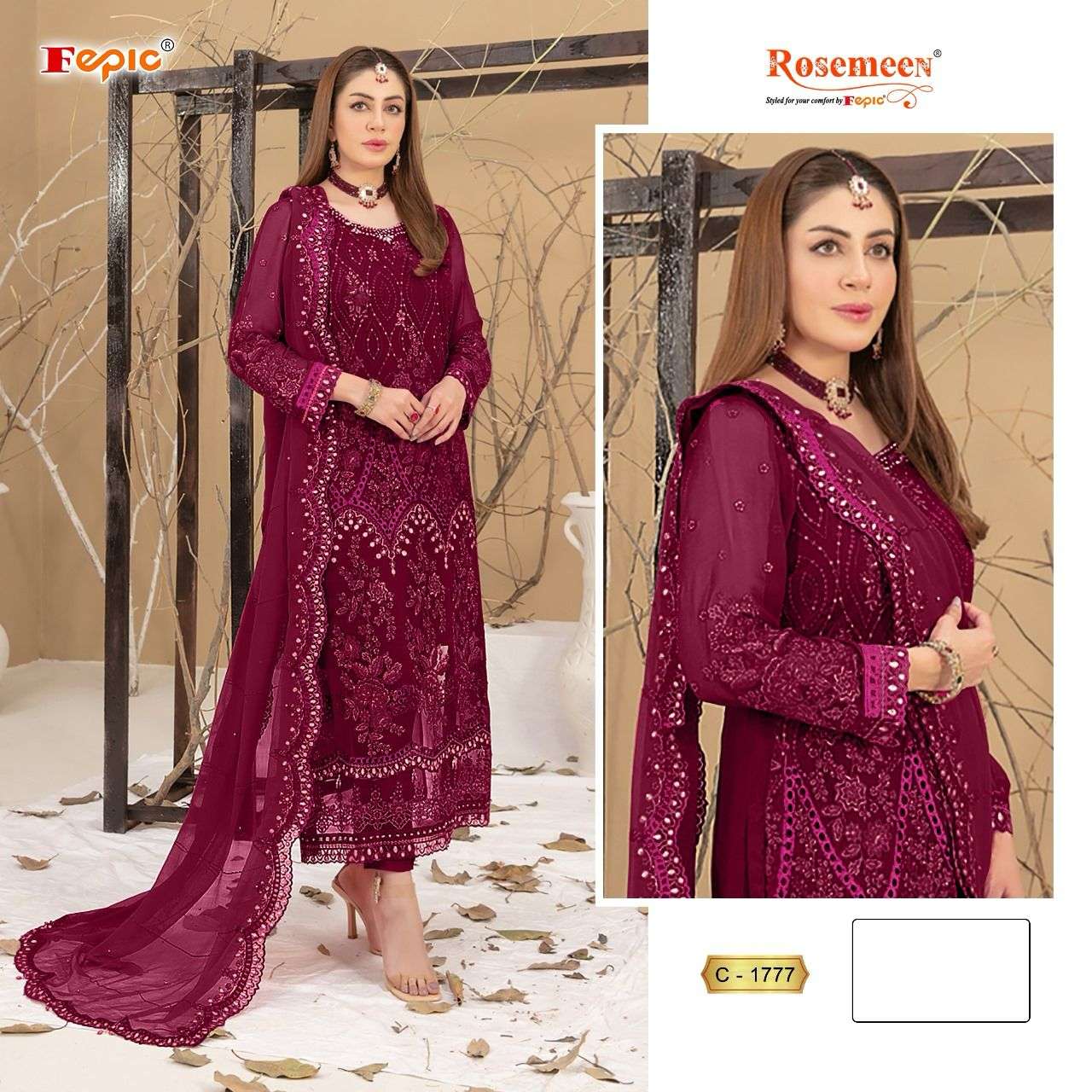 ROSEMEEN 1777-A TO 1777-C SERIES BY FEPIC GEORGETTE EMBROIDERY WORK PAKISTANI DRESSES