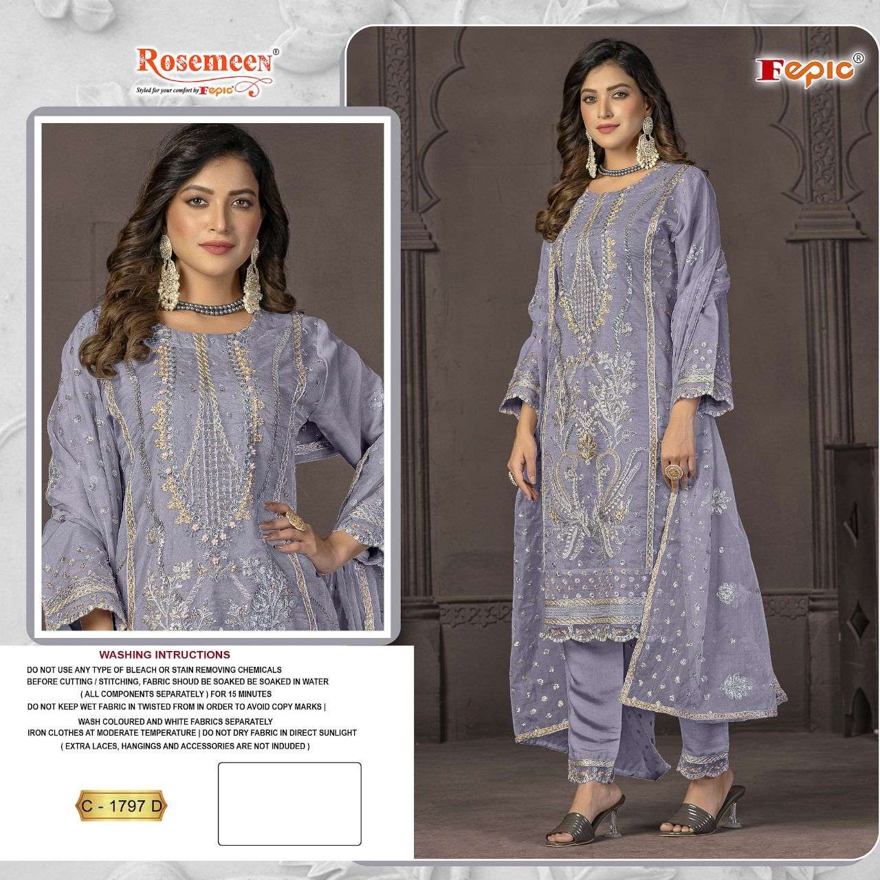 ROSEMEEN 1797 COLOURS BY FEPIC 1797-A TO 1797-D SERIES ORGANZA WORK PAKISTANI DRESSES