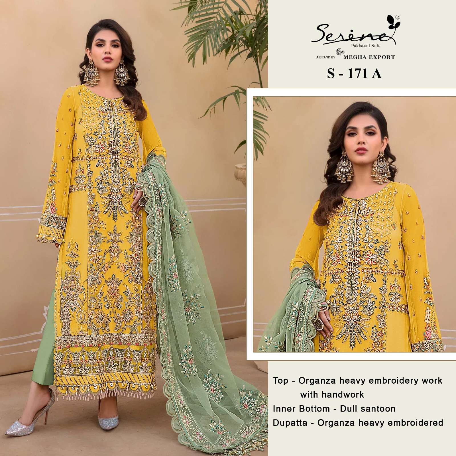 S-171 COLOURS BY SERINE 171-A TO 171-D SERIES ORGANZA WORK PAKISTANI DRESSES