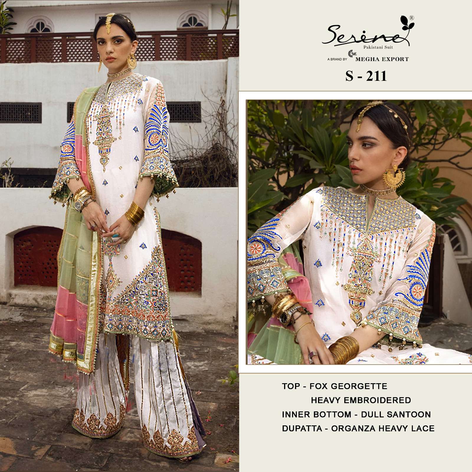 S-211 HIT DESIGN BY SERINE FAUX GEORGETTE HEAVY EMBROIDERY WORK PAKISTANI DRESS