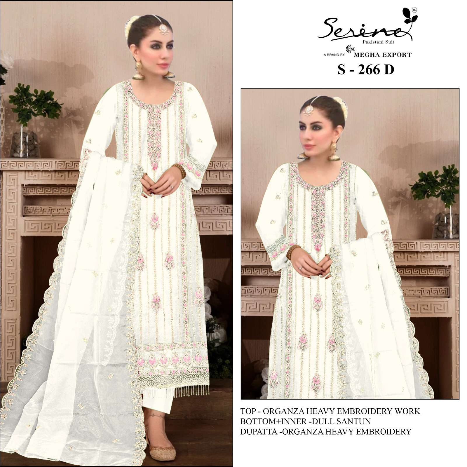 S-266 COLOURS BY SERINE 266-A TO 266-D SERIES ORGANZA HEAVY WORK PAKISTANI DRESSES