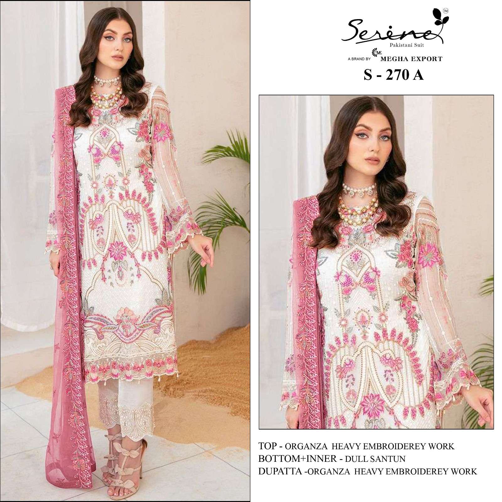 S-270 COLOURS BY SERINE 270-A TO 270-D SERIES ORGANZA HEAVY EMBROIDERY WORK DRESSES