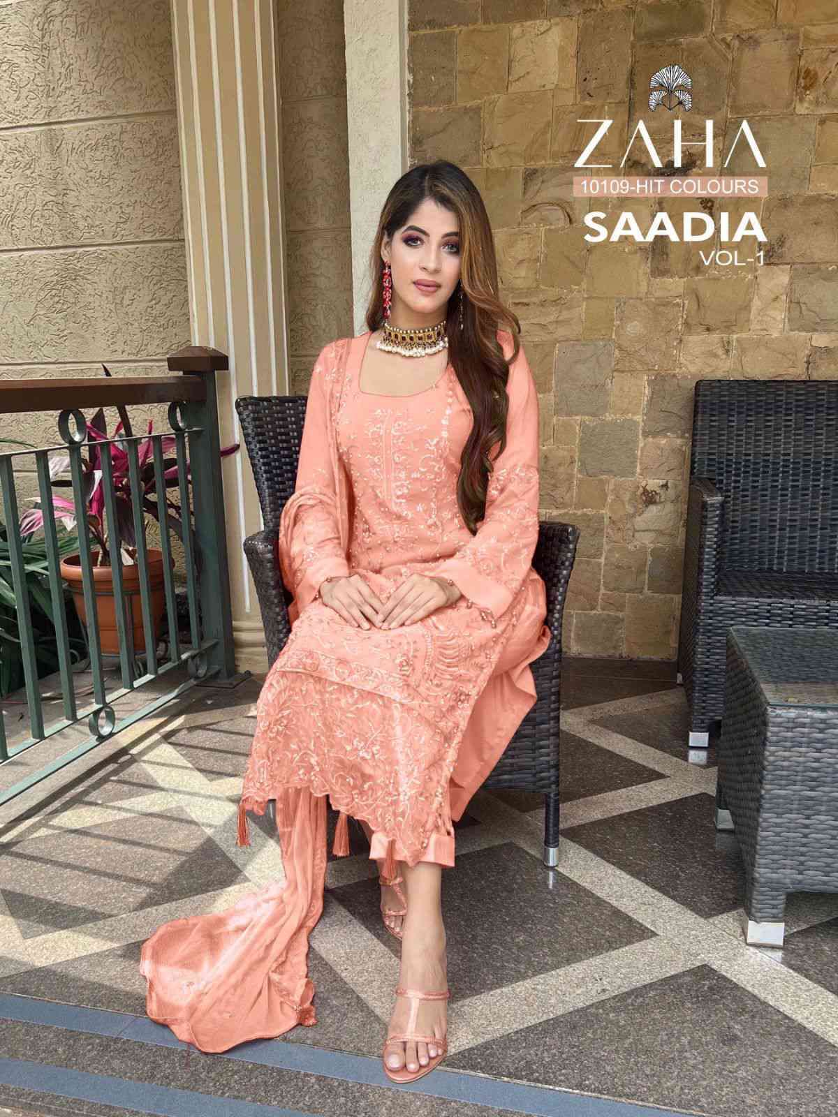 SAADIA VOL-1 BY ZAHA 10109-A TO 10109-D SERIES GEORGETTE HEAVY EMBROIDERY WORK DRESSES