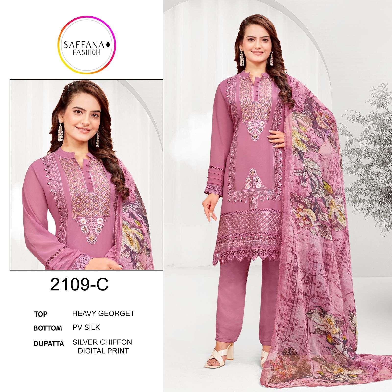 SAFFANA 2109-A TO 2109-D SERIES BY SAFFANA FASHION HEAVY GEORGETTE READYMADE DRESSES