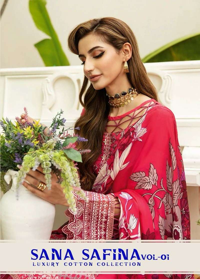 SANA SAFINA VOL-1 BY AQSAWHOLESALE 101 TO 106 SERIES COTTON PRINT PAKISTANI DRESSES