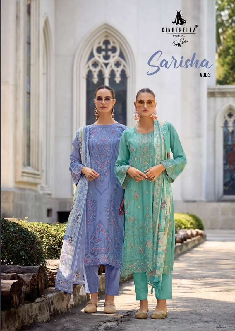 SARISHA VOL-3 BY CINDERELLA 10624 TO 10629 SERIES MUSLIN PRINT WORK DRESSES