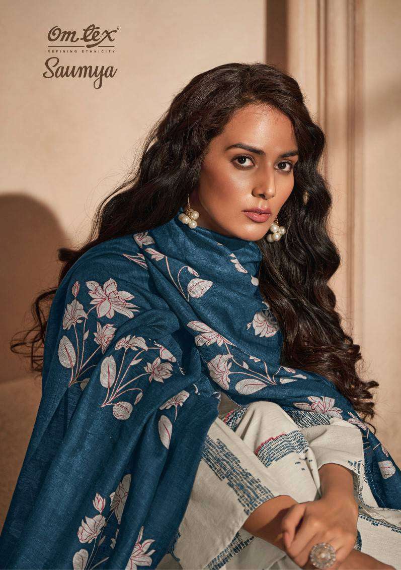 SAUMYA BY OMTEX 3881-A TO 3881-D SERIES LINEN COTTON EMBROIDERY WORK DRESSES