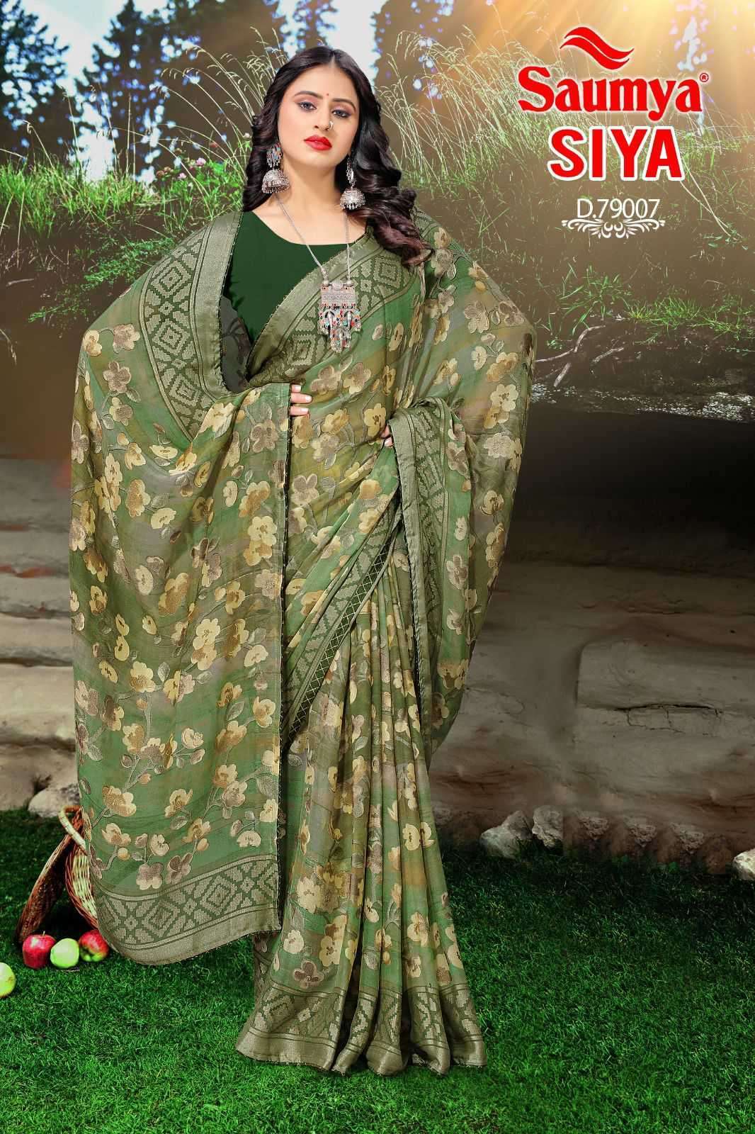 SIYA BY SAUMYA 79001 TO 79008 SERIES MOSS BRASSO PRINT WORK SAREES