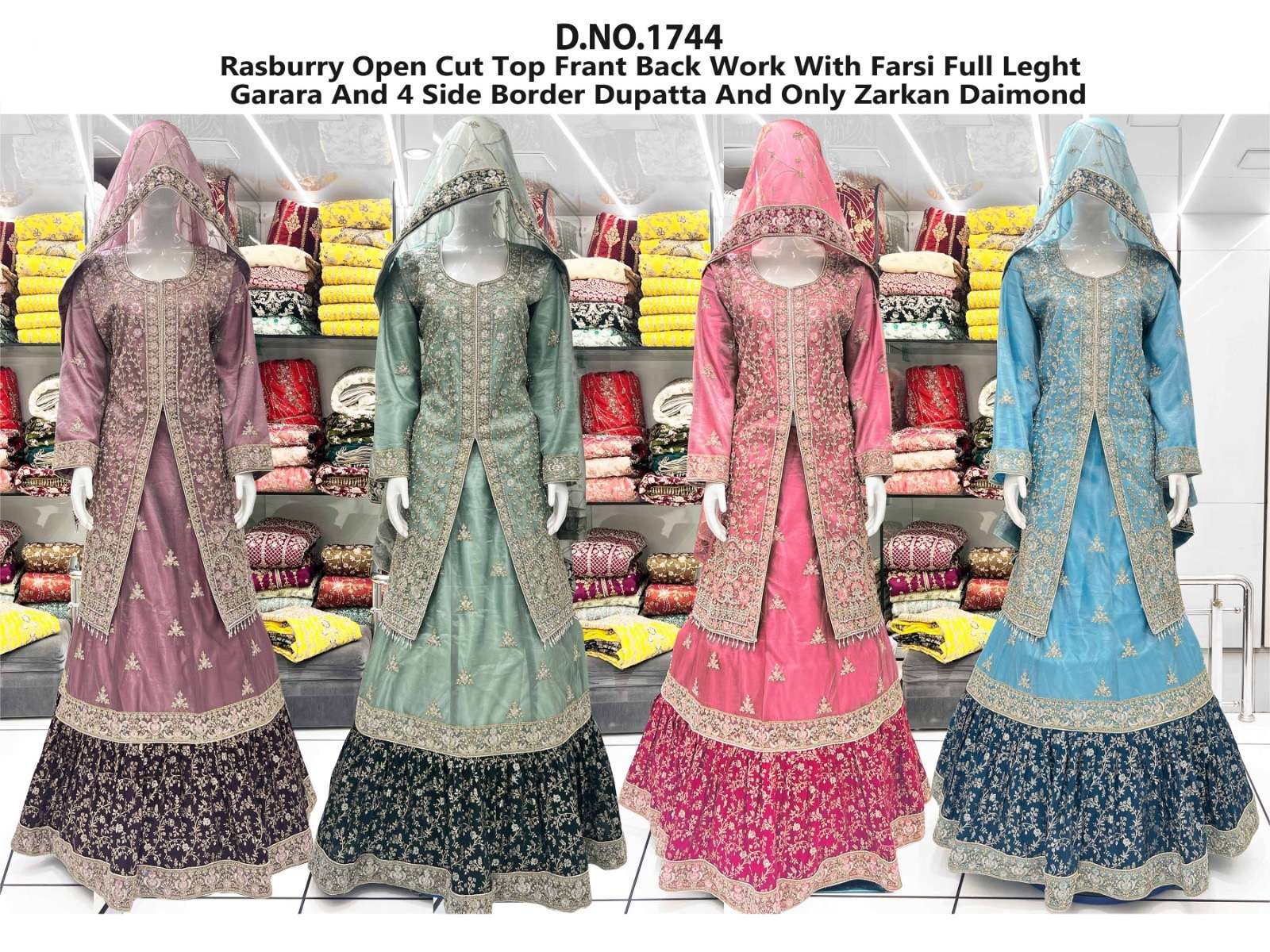 SRK-1744 NX BY AQSAWHOLESALE FANCY SILK HEAVY WORK READYMADE LEHENGA DRESSES