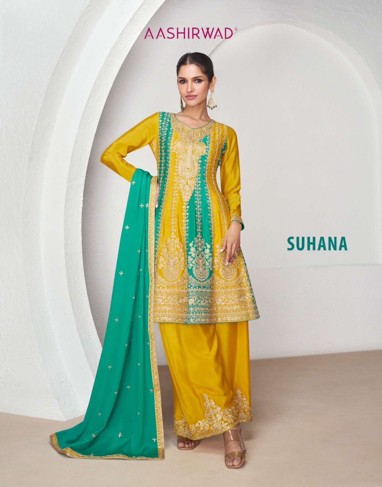 SUHANA BY AASHIRWAD CREATION 9922 & 9923 SERIES CHINON SILK WORK READYMADE DRESSES