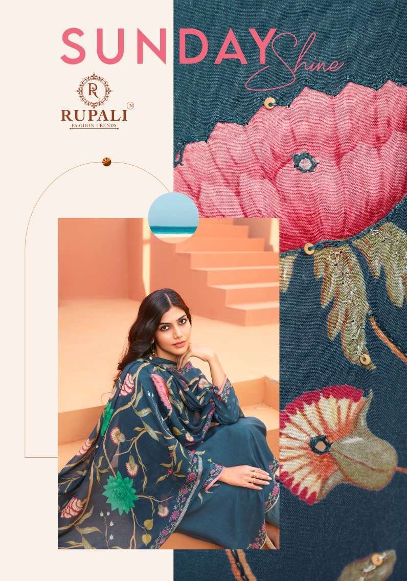 SUNDAY SHINE BY RUPALI 2701 TO 2706 SERIES PURE MUSLIN PRINT WORK DRESSES