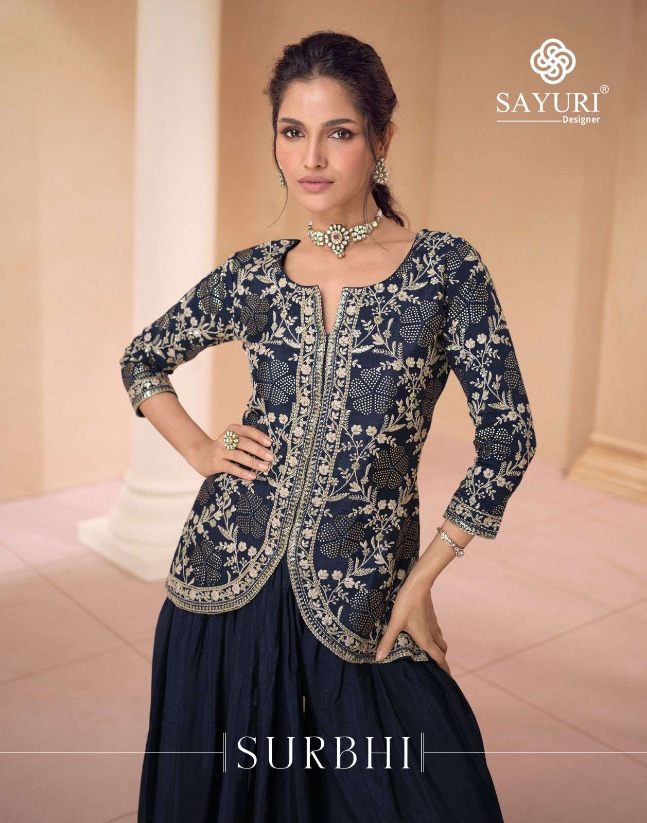 SURBHI BY SAYURI 5447 TO 5449 SERIES CHINON SILK EMBROIDERY WORK READYMADE DRESSES