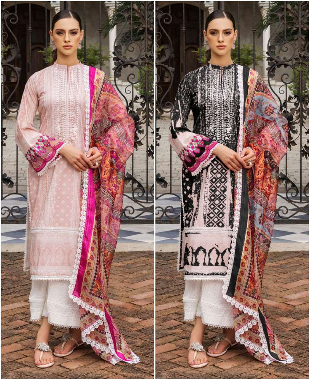 TAJ 497 & 498 HITS BY TAJ CREATION PURE COTTON PRINT WORK PAKISTANI DRESSES