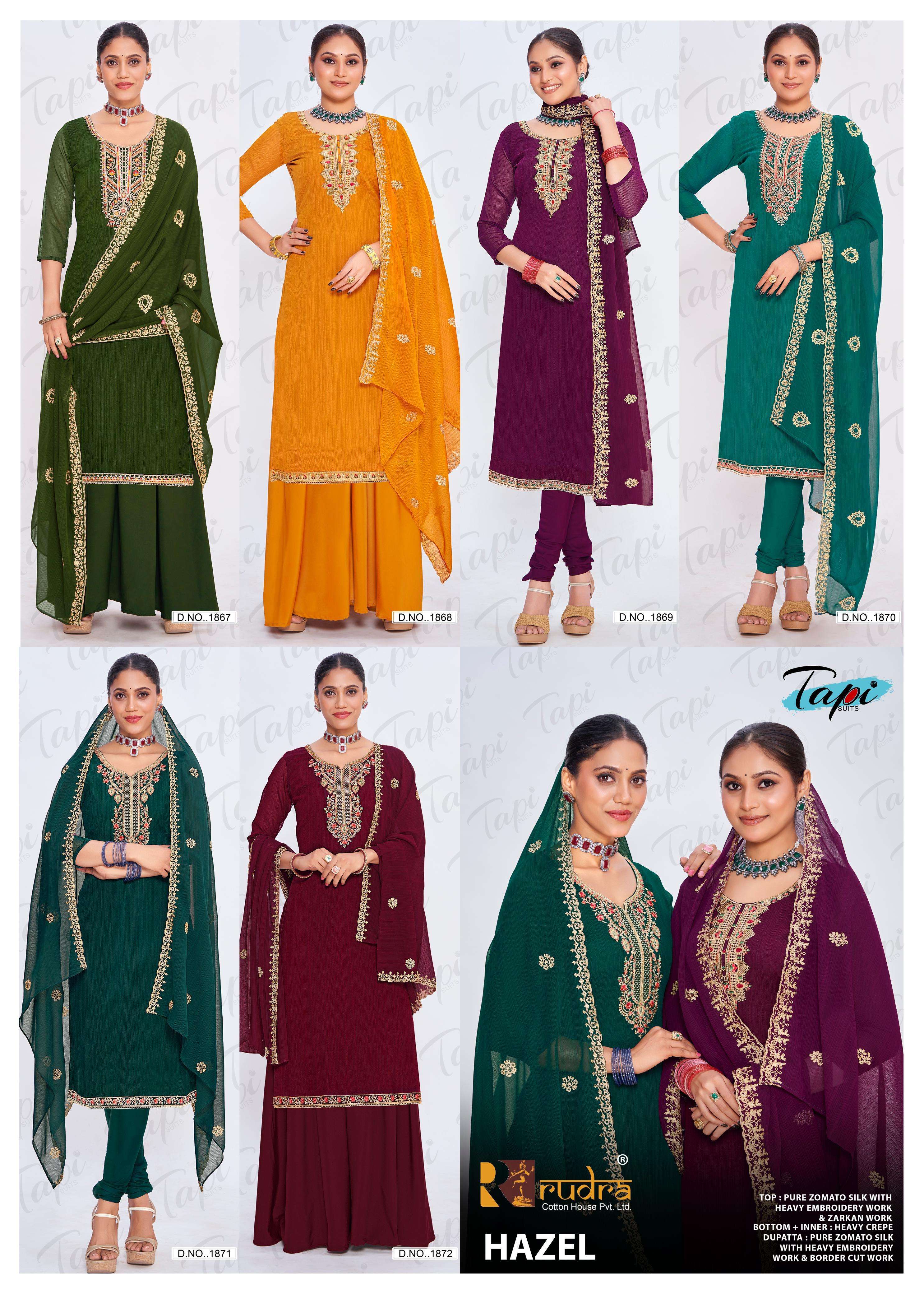 TAPI HAZEL BY AQSAWHOLESALE 1862 TO 1871 SERIES ZOMATO SILK HEAVY WORK DRESSES