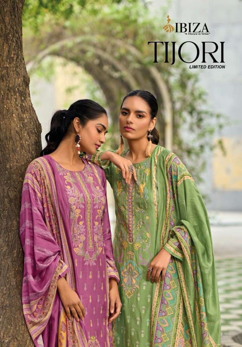 TIJORI BY IBIZA LIFESTYLE 10652 TO 10657 SERIES PURE MUSLIN PRINT WORK DRESSES