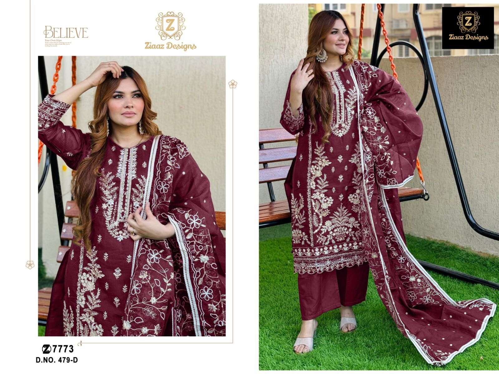 Z-479 COLOURS BY ZIAAZ DESIGNS 479-A TO 479-D SERIES KOTA CHEX HEAVY WORK DRESSES