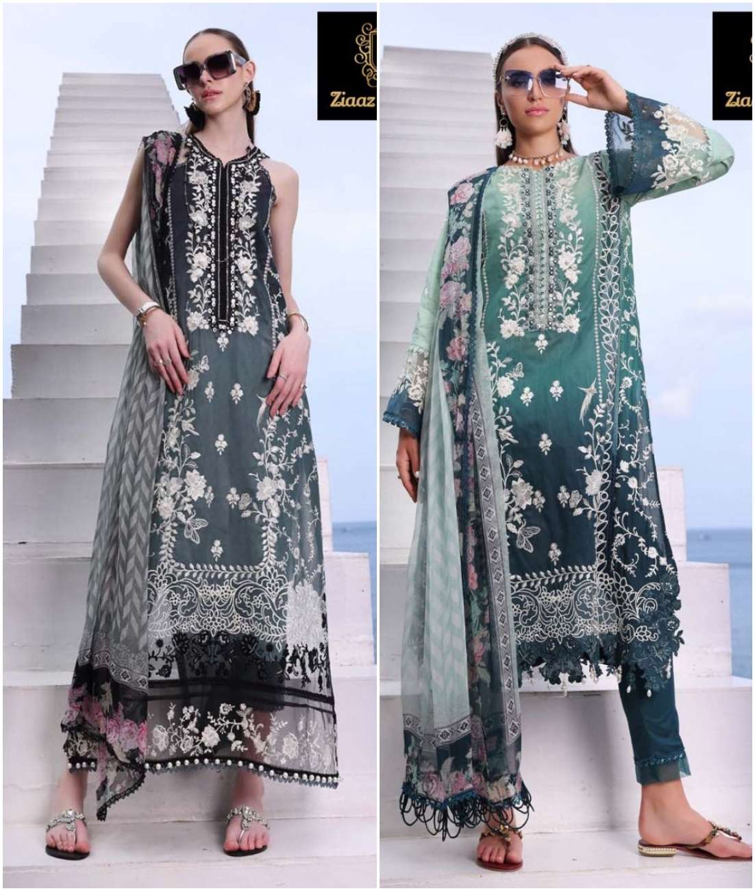 Z-495 NX BY ZIAAZ DESIGNS 495-A & 495-B SERIES GEORGETTE HEAVY WORK PAKISTANI DRESSES