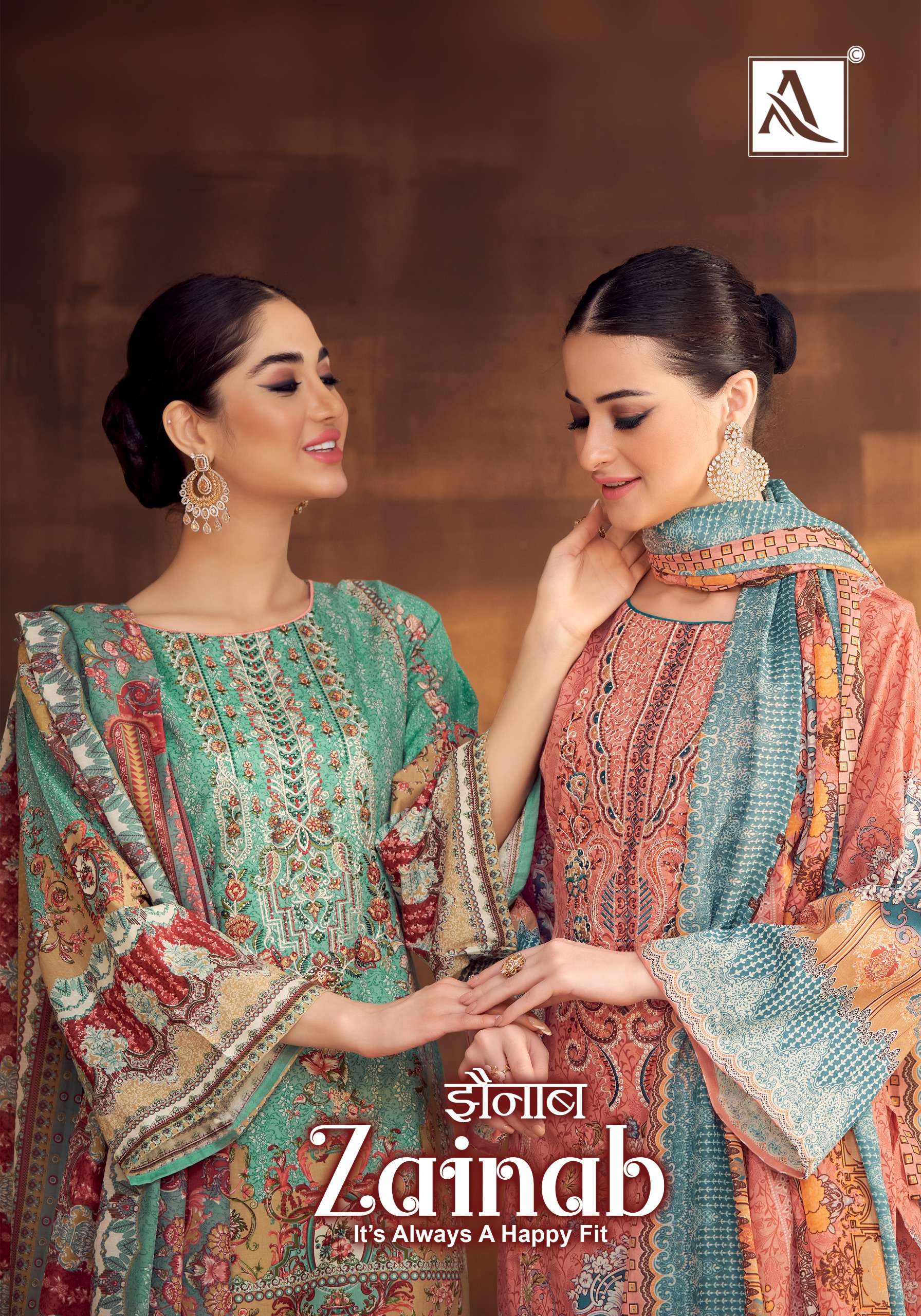 ZAINAB BY ALOK SUIT 1495-001 TO 1495-008 SERIES CAMBRIC COTTON PRINT WORK DRESSES